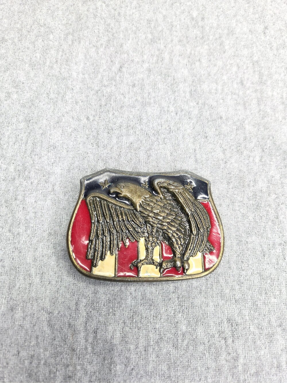 Vintage American Eagle Belt Buckle Red White Blue Enamel Liberty Shield Brass 19